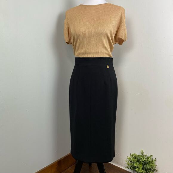Roberto Cavalli Black Wool Midi High Waisted Pencil Skirt Size 44/8 $1015 Career - Picture 1 of 11